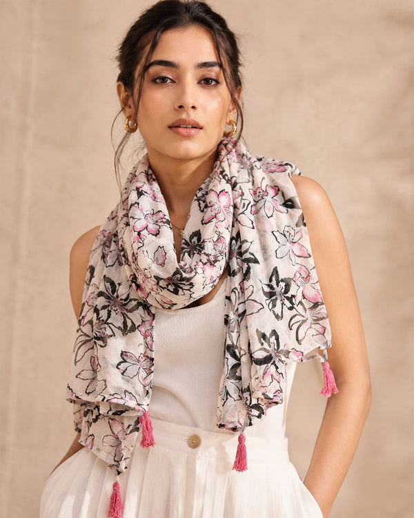 White Floral Summer Scarf