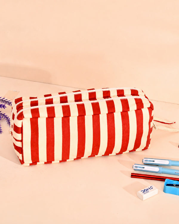Red Stripe Pencil Pouch