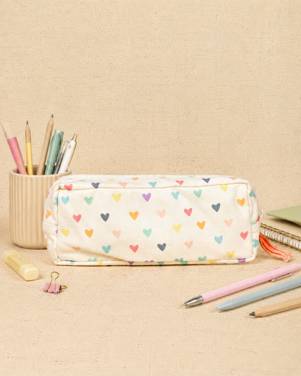 Multicolor Heart Printed Pencil Pouch