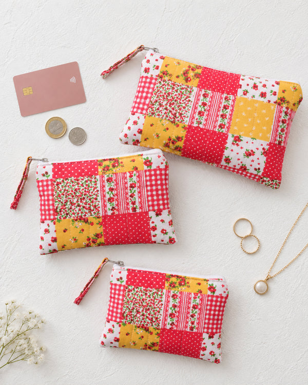 Pink & Yellow Patchwork Pouches (Set of 3)
