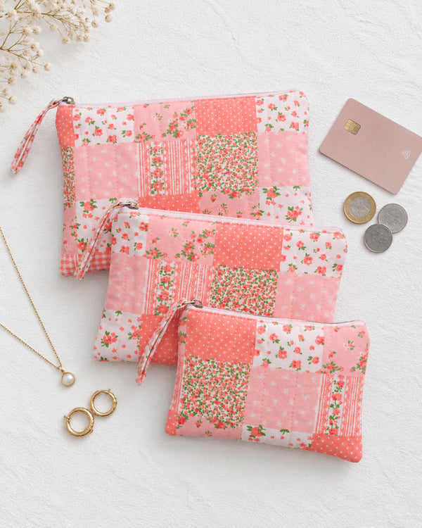 Peach Patchwork Pouches (Set of 3)