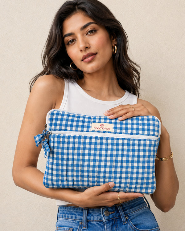 Blue Cheques Laptop Sleeve
