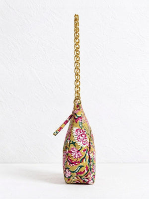 Floral Quilted Half Moon Bag – Multi block print shoulder bag
