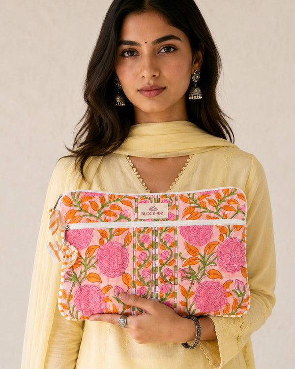 Pink Floral Padded Laptop Cover