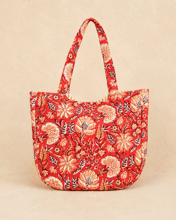 Red Floral Block Print Handbag