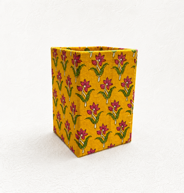 Yellow Block Print Pen Stand