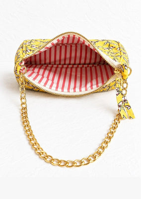 Floral Quilted Half Moon Bag – Yellow block print shoulder bag