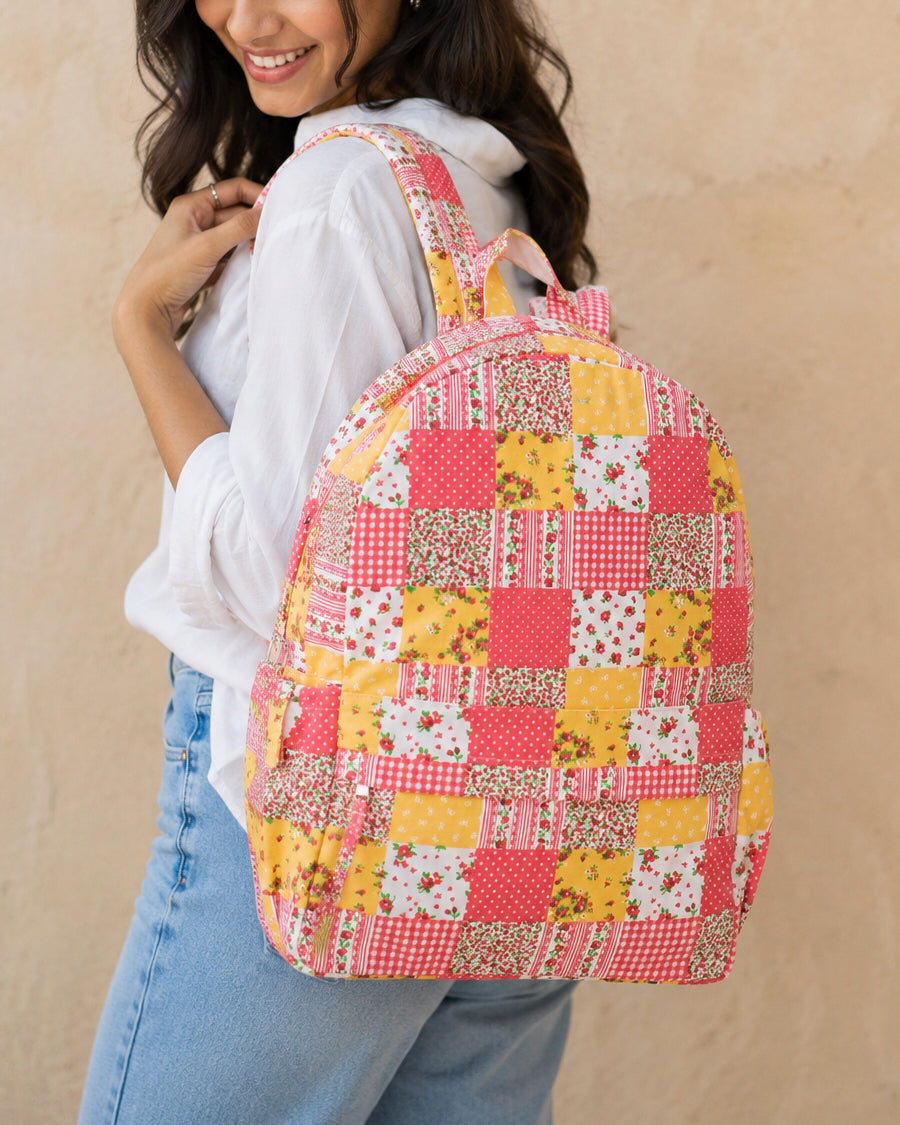 Pink & Yellow Patchwork Big Backpack | Stylish Canvas Backpack for Women | Laptop Backpack