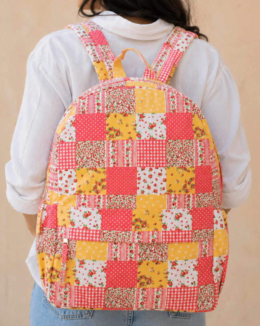 Pink & Yellow Patchwork Big Backpack | Stylish Canvas Backpack for Women | Laptop Backpack
