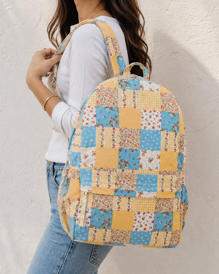 Yellow & Blue Patchwork Big Backpack | Lightweight Canvas Casual Backpack | Laptop Backpack