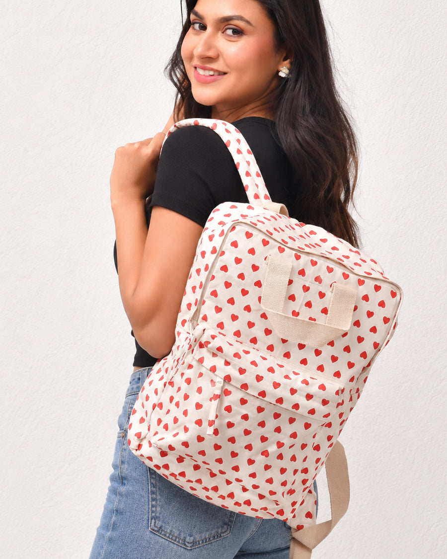 Red Heart Medium Backpack | Canvas Backpack For Women | Everyday Laptop Backpack