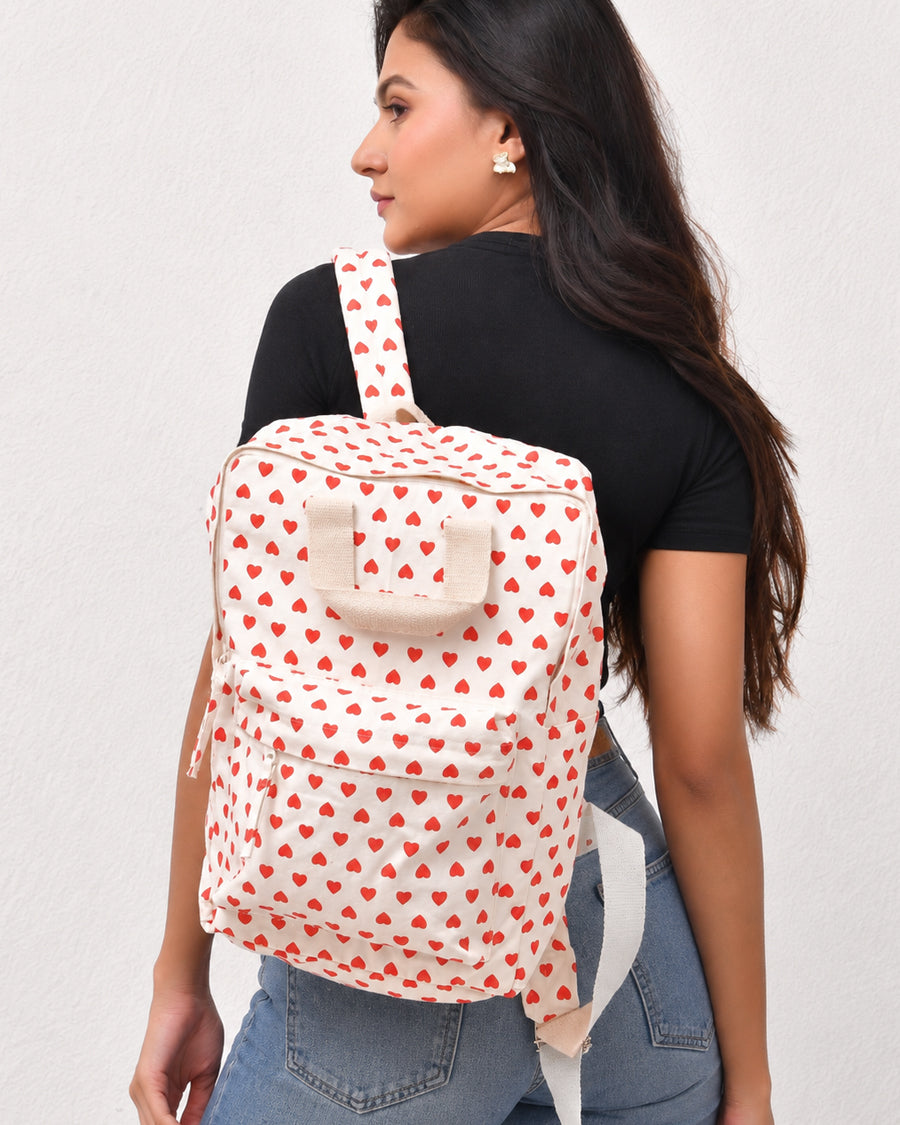 Red Heart Medium Backpack | Canvas Backpack For Women | Everyday Laptop Backpack