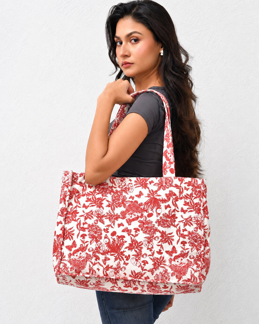 Red Jungle Print Box Bag | Everyday Tote Bag For Office