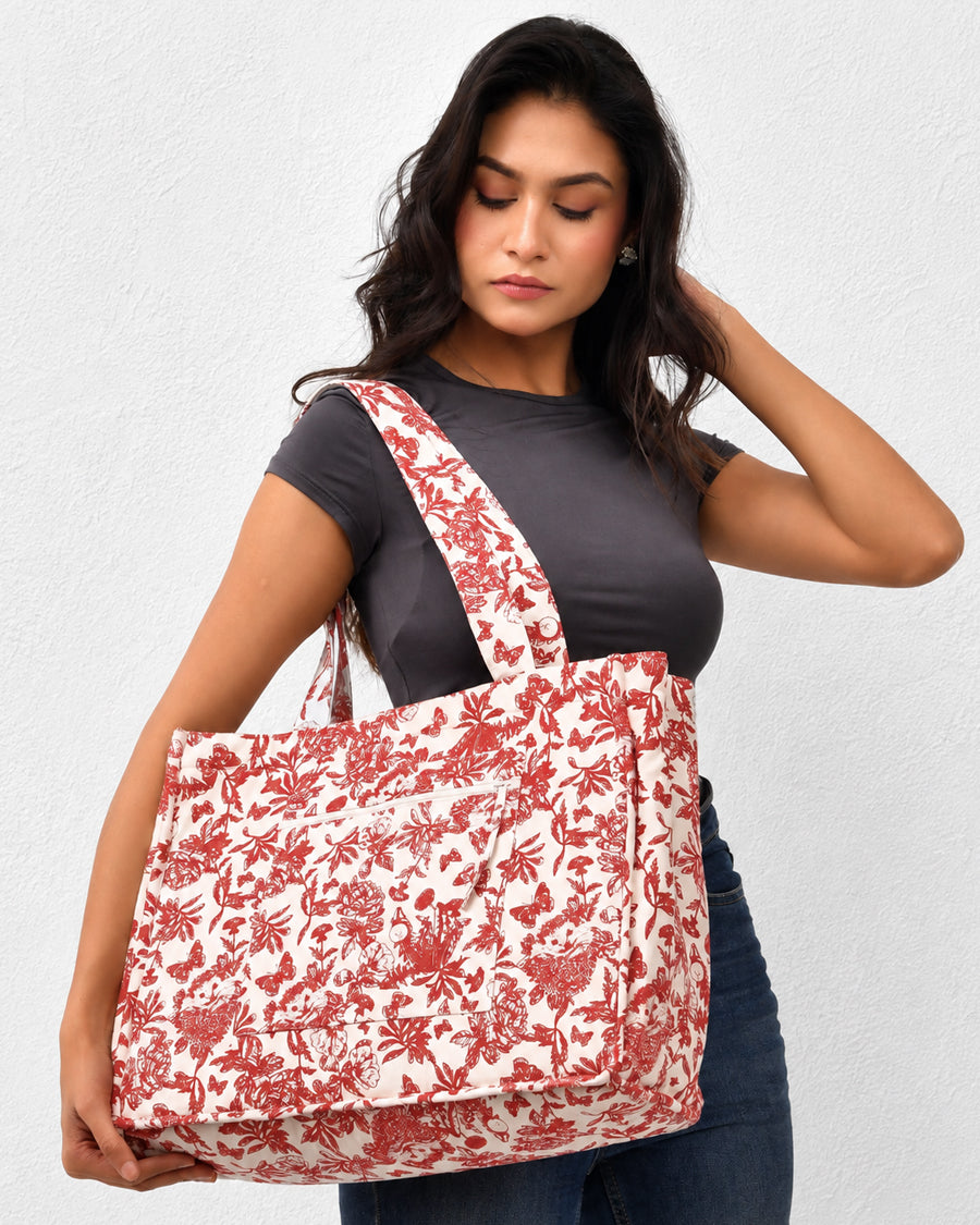 Red Jungle Box Bag | Canvas Laptop Bag For Women | Shoulder Bag For Office