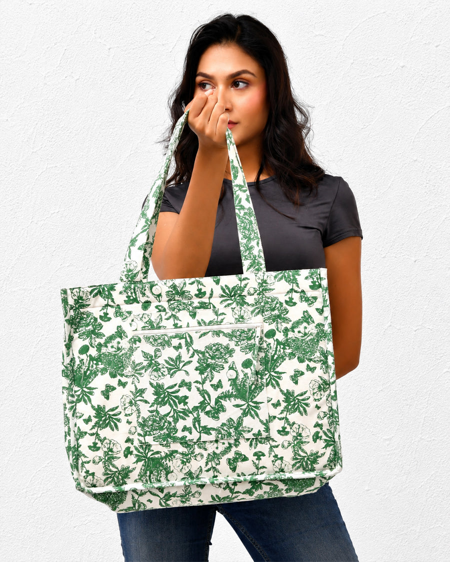 Green Jungle Box Bag | Canvas Laptop & Everyday Bag | Lightweight Shoulder Bag For Women