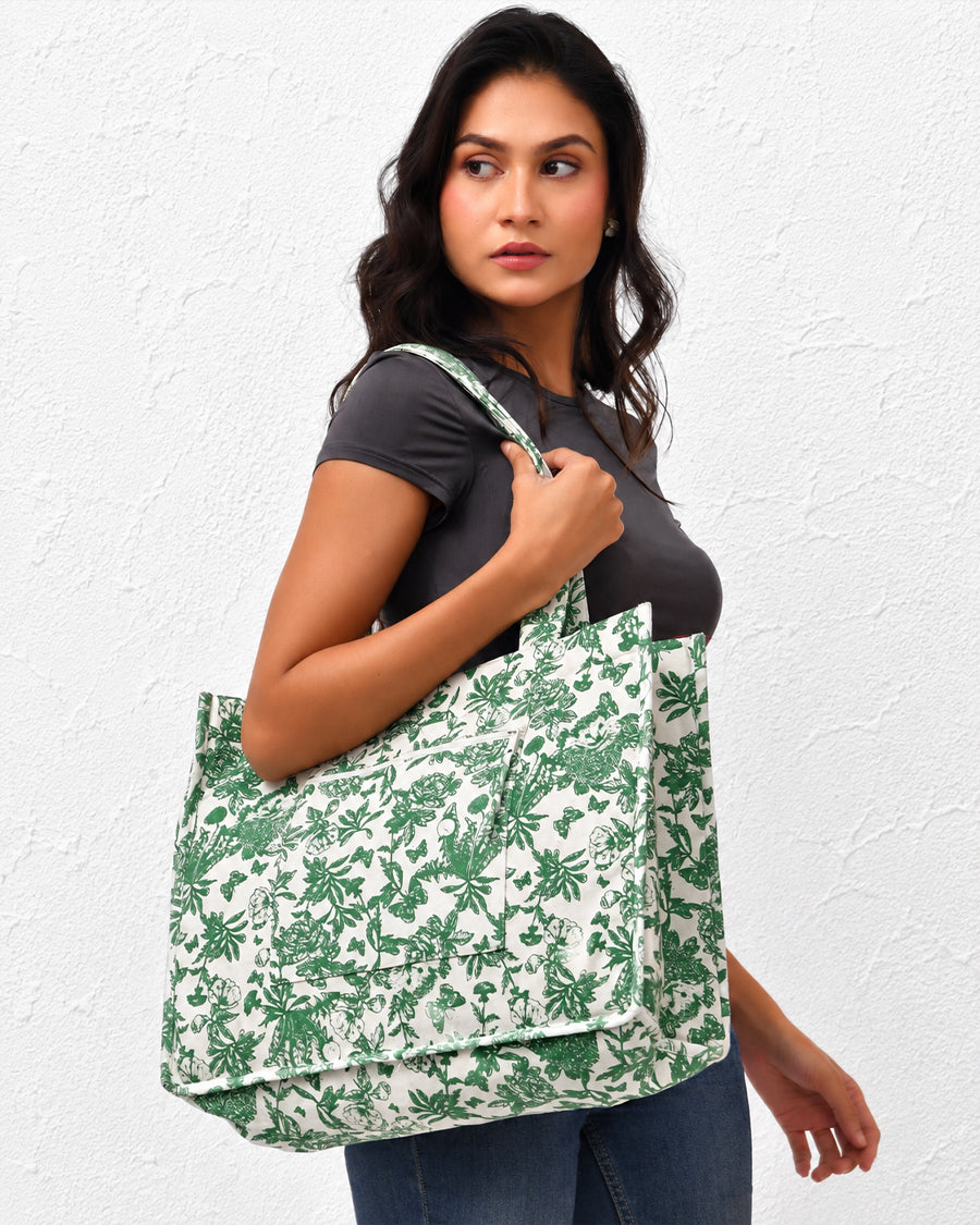 Green Jungle Print Box Bag |  Laptop Bag For Office & Travel