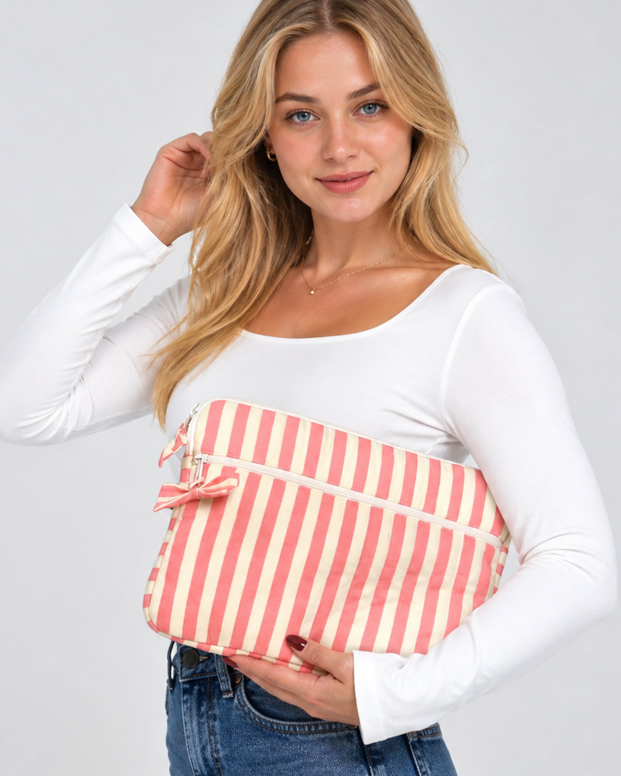 Pink Stripped Laptop Sleeve