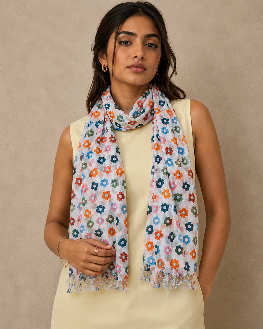 Multi Color Floral Summer Scarf | Women's Cotton Scarf | Lightweight Hijab
