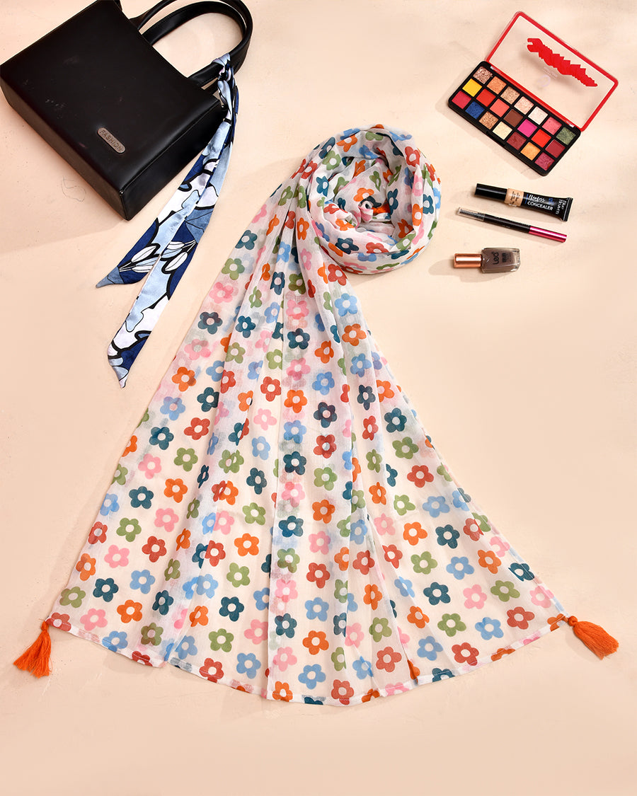 Multi Color Floral Summer Scarf | Women's Cotton Scarf | Lightweight Hijab
