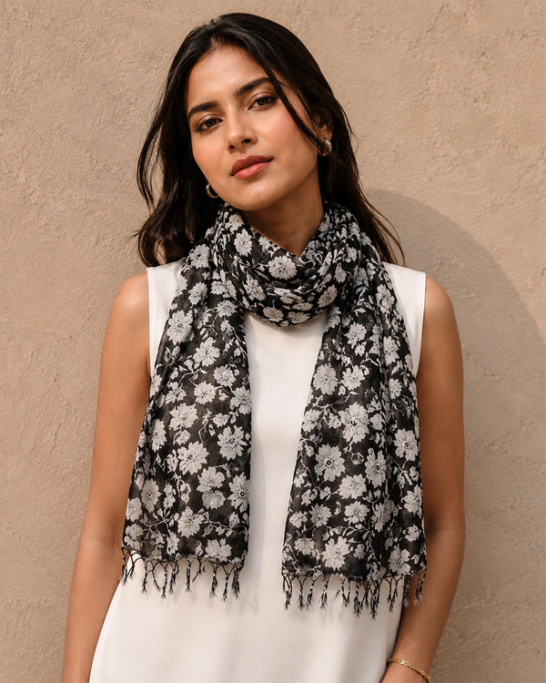 Black Floral Summer Scarf