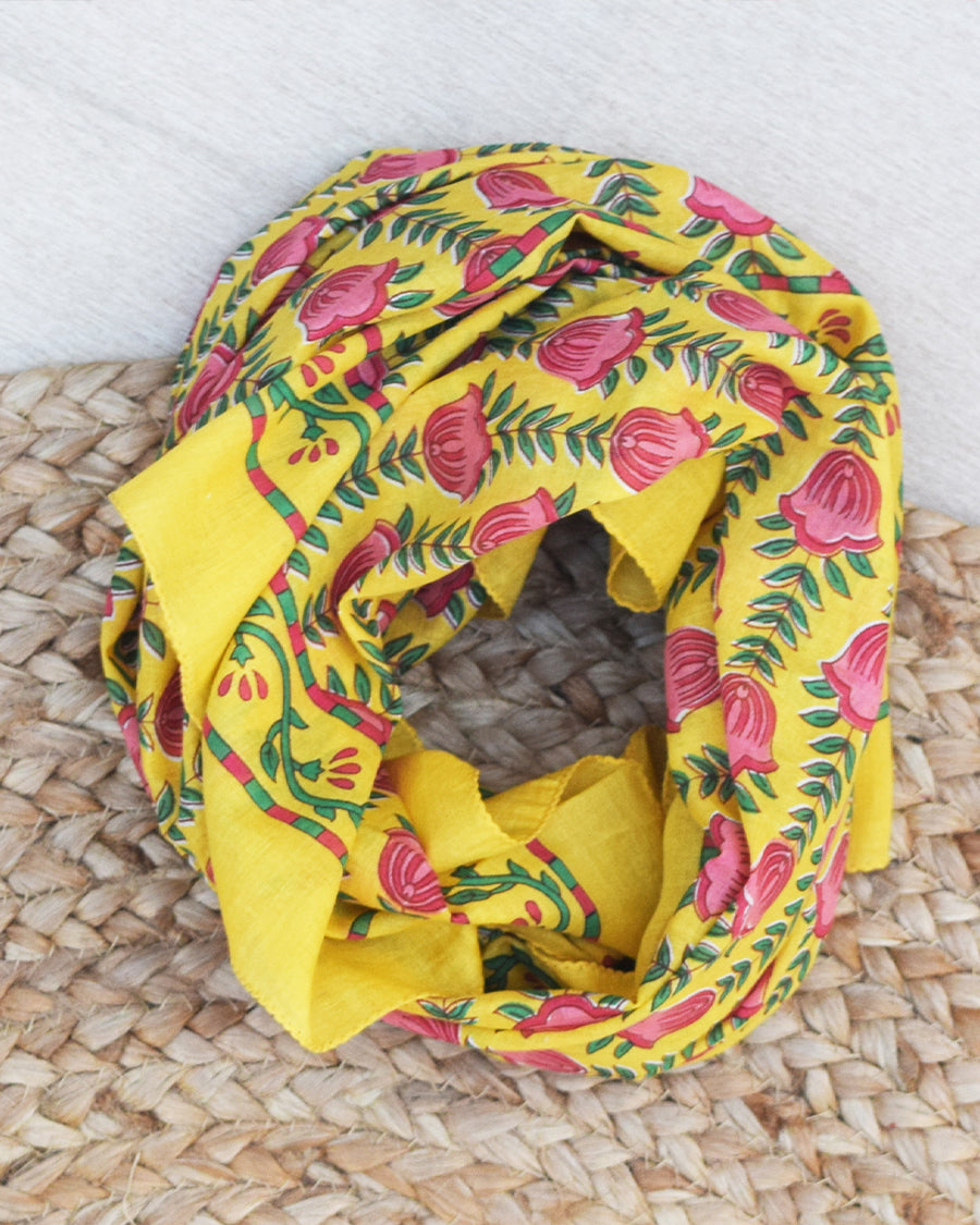 Yellow Floral Square Scarf | Soft Cotton Scarf | Lightweight Floral Women's Scarf