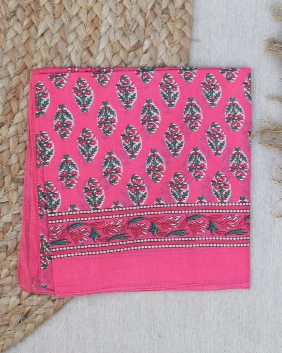 Pink Floral Square Scarf | Cotton Scarf For Women | Lightweight Summer Scarf