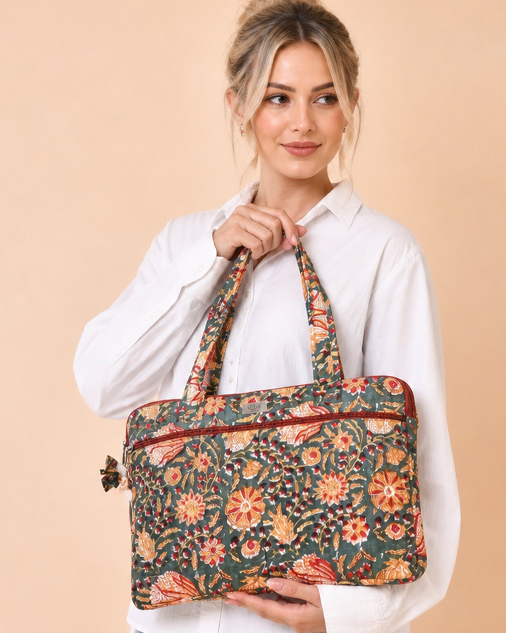 Green Block Printed Laptop Bag