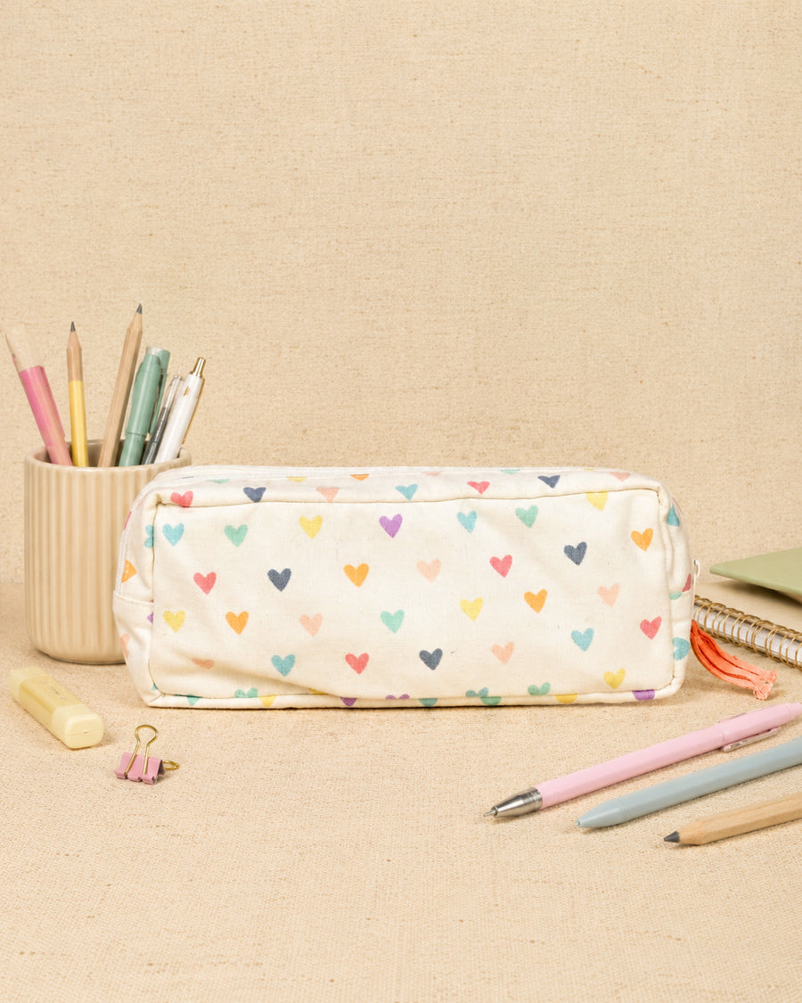 Multicolor Heart Printed Pencil Pouch