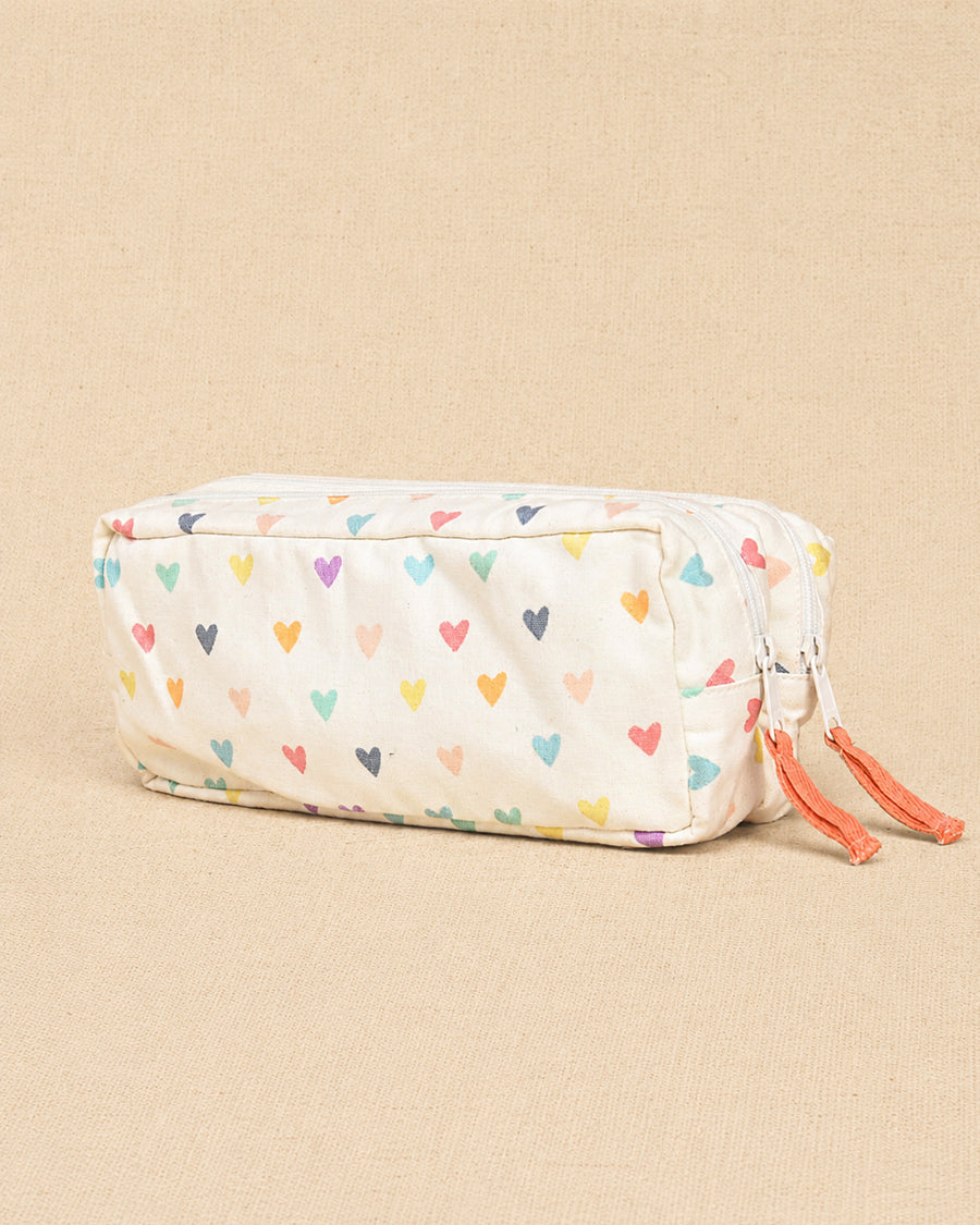 Multicolor Heart Printed Pencil Pouch