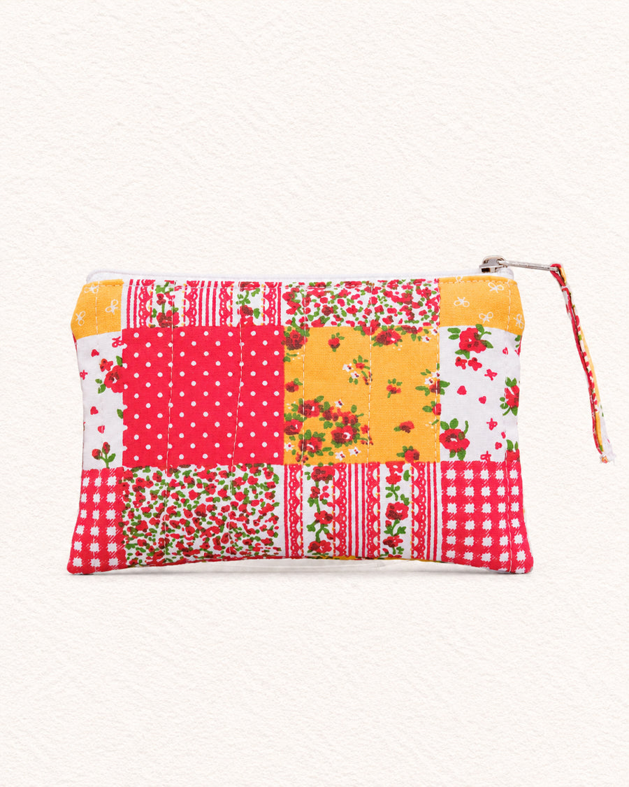 Pink & Yellow Patchwork Set of 3 Pouch | Quilted Travel Pouch | Canvas Zip Organizer