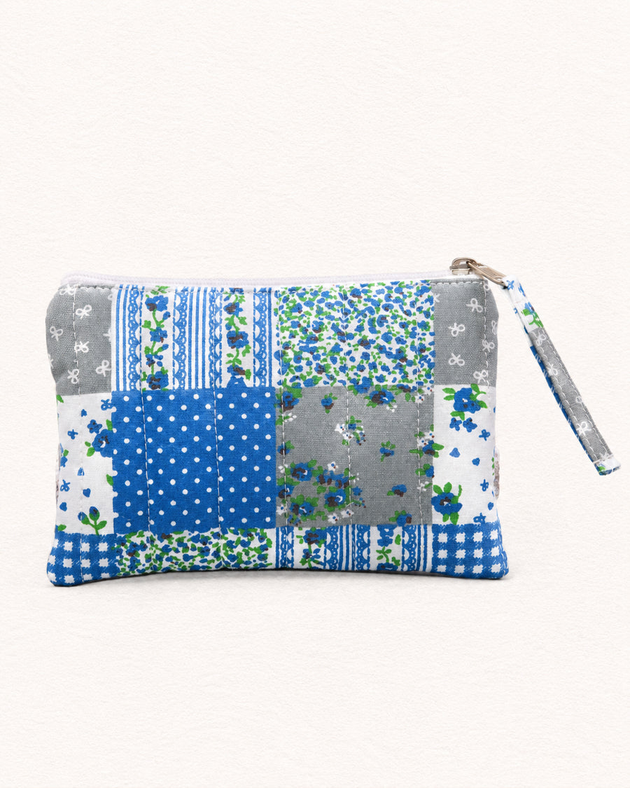 Blue Patchwork Set of 3 Pouch | Cotton Pouch Set | Travel & Makeup Organizer