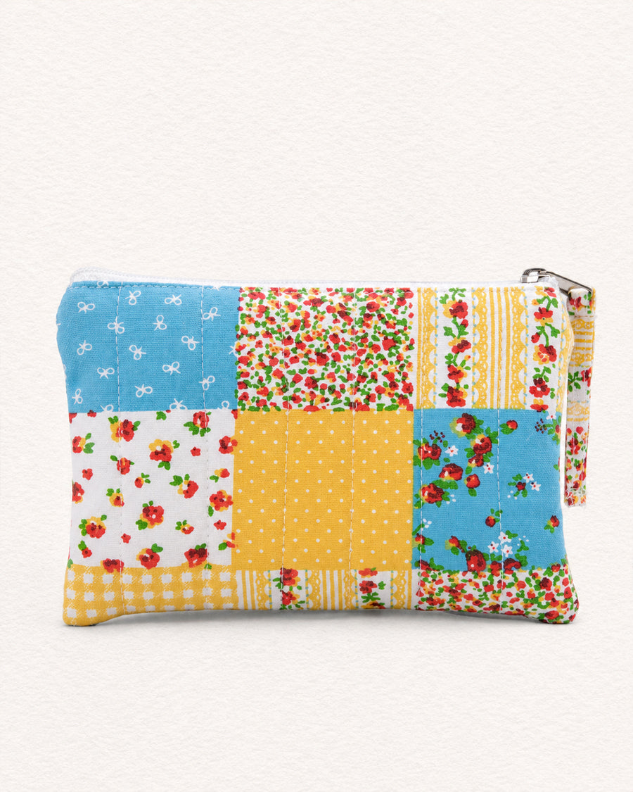 Yellow & Blue Patchwork Set of 3 Pouch | Quilted Multipurpose Pouch | Toiletry & Travel Organizer