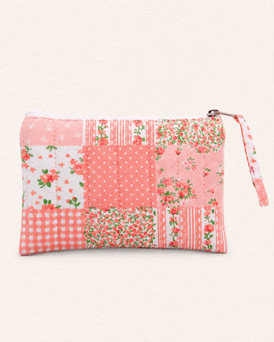 Peach Patchwork Set of 3 Pouch | Canvas Makeup & Travel Pouch Set | Quilted Organizer