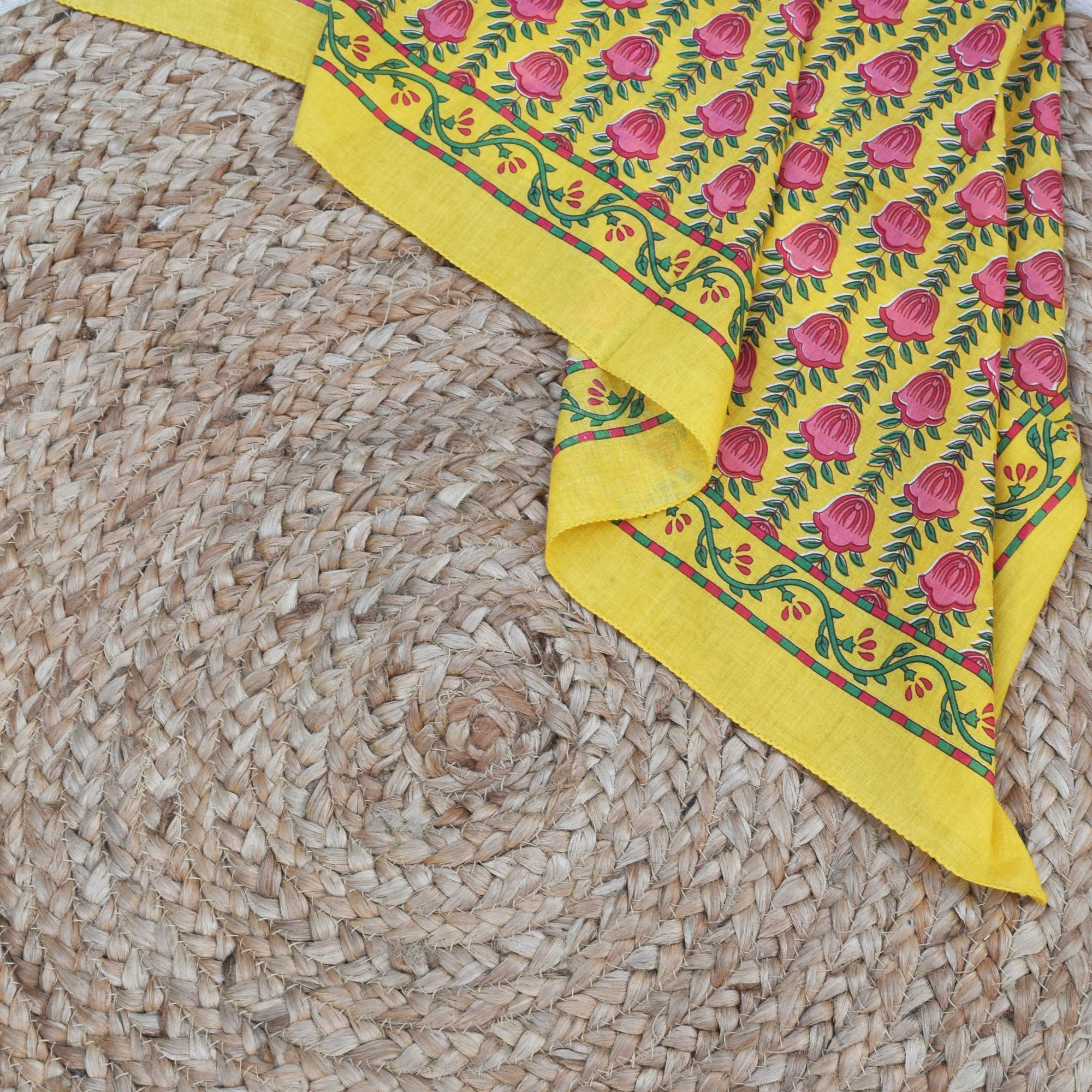 Square Summer Yellow Cotton Scarf