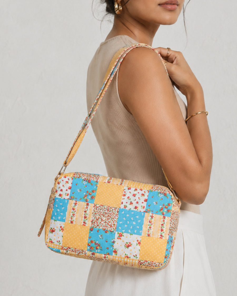 Blue & Yellow Patchwork Sling Bag | Canvas Crossbody Bag | Women's Sling Bag