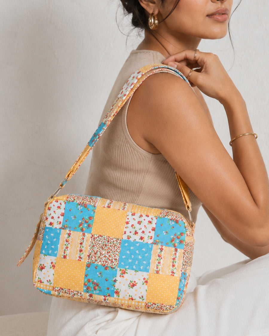 Blue & Yellow Patchwork Sling Bag | Canvas Crossbody Bag | Women's Sling Bag