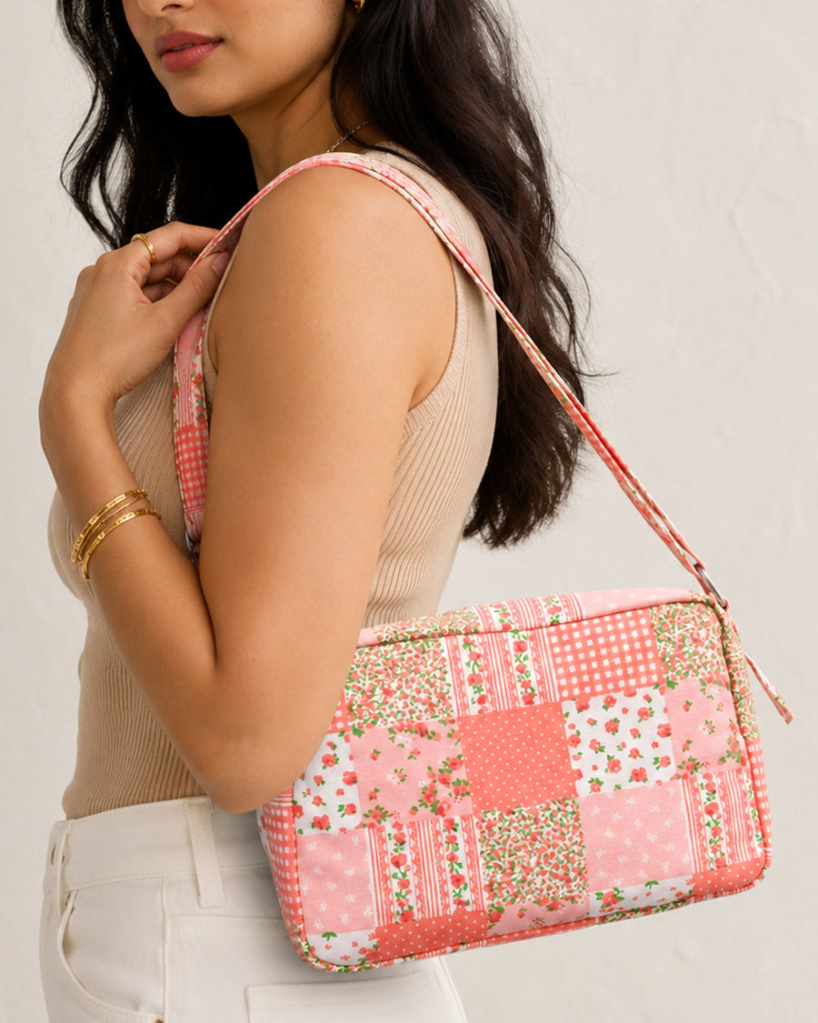 Peach Patchwork Sling Bag | Canvas Crossbody Bag | Everyday Stylish Sling for Women