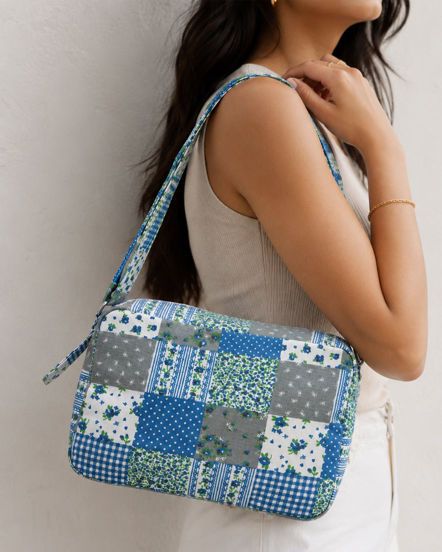 Blue Patchwork Sling Bag | Canvas Crossbody Bag | Everyday Stylish Sling for Women