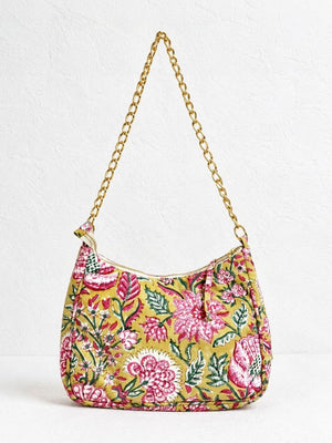 Floral Quilted Half Moon Bag – Multi block print shoulder bag