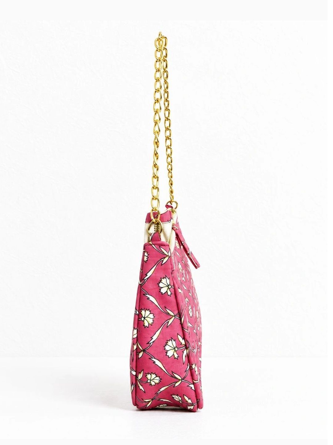 Floral Quilted Half Moon Bag – Pink block print shoulder bag