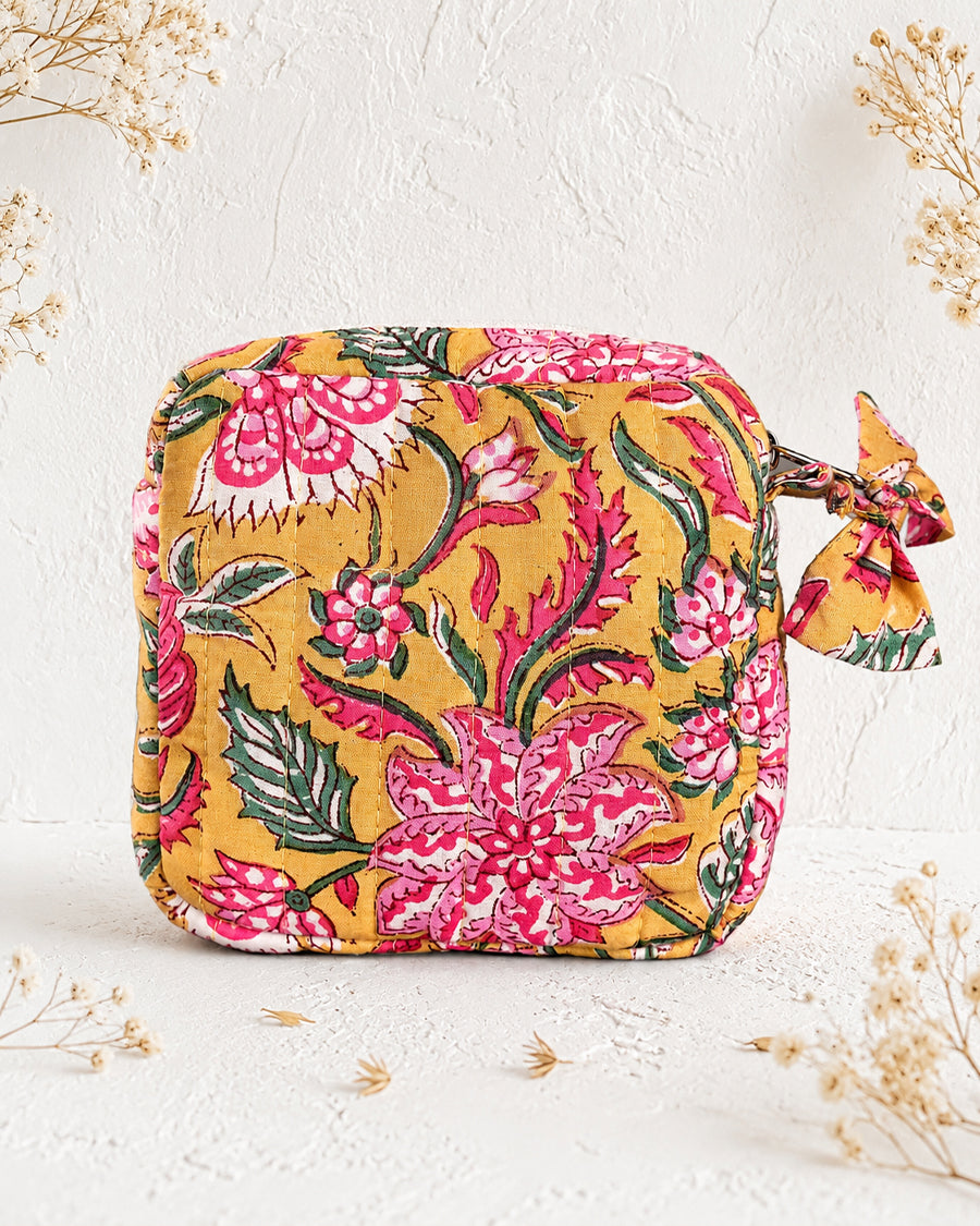Yellow Bloom Quilted Multipurpose Pouch | Quilted Zip Organizer | Pouch For Women & Girls