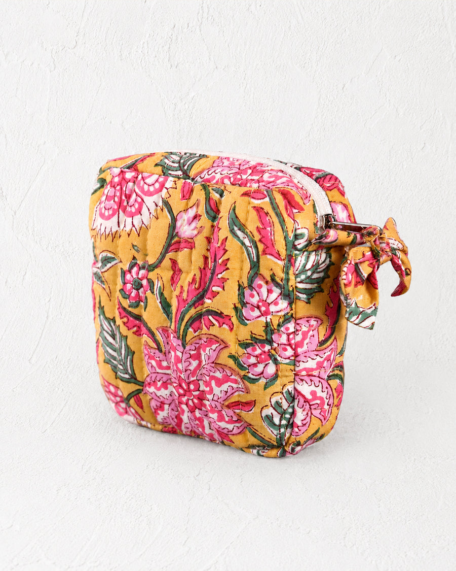 Yellow Bloom Quilted Multipurpose Pouch | Quilted Zip Organizer | Pouch For Women & Girls