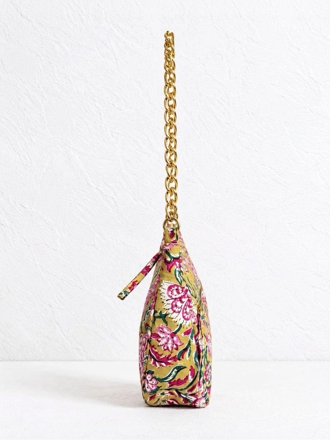 Floral Quilted Half Moon Bag – Multi block print shoulder bag