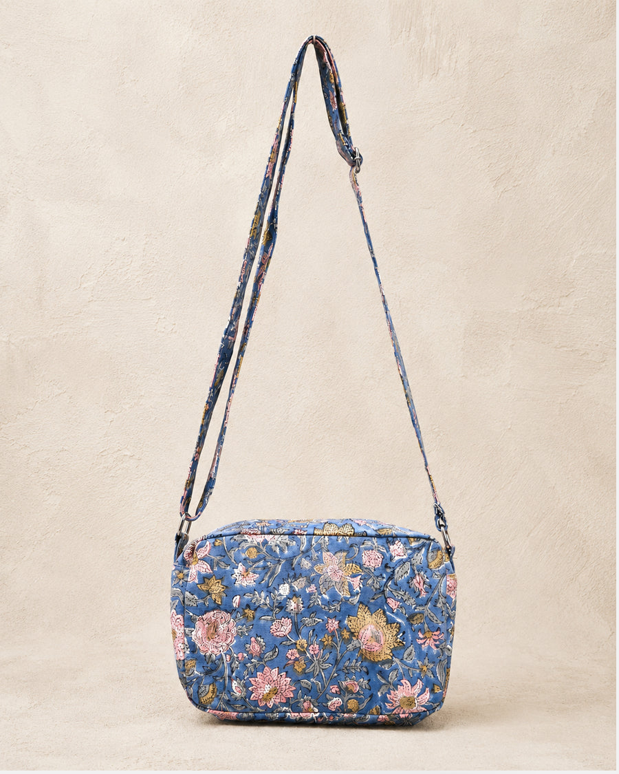 Pretty in Blue Sling Bag | Block Printed Sling Bag | Canvas Crossbody Sling Bag
