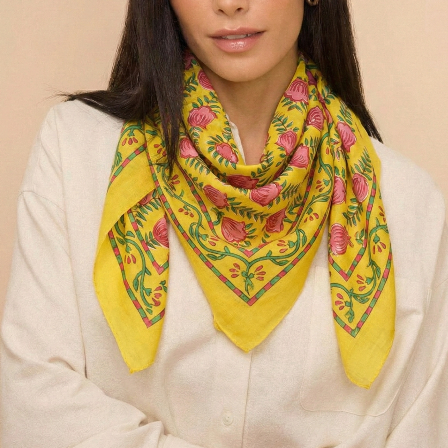 Square Summer Yellow Cotton Scarf