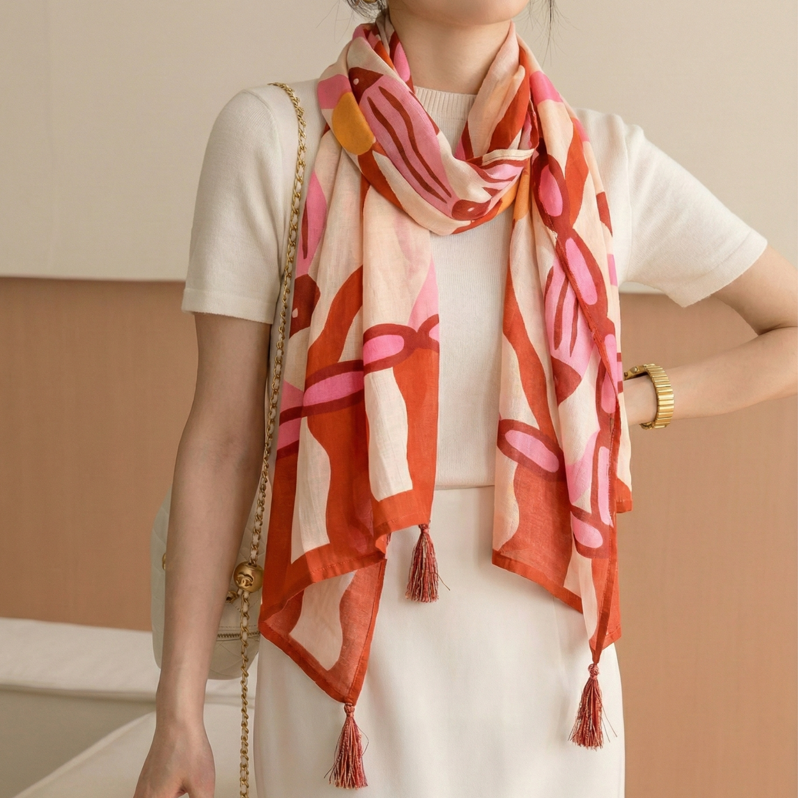Long Cotton Summer Printed Scarf