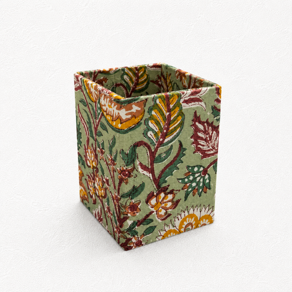 Green Block Print Pen Stand