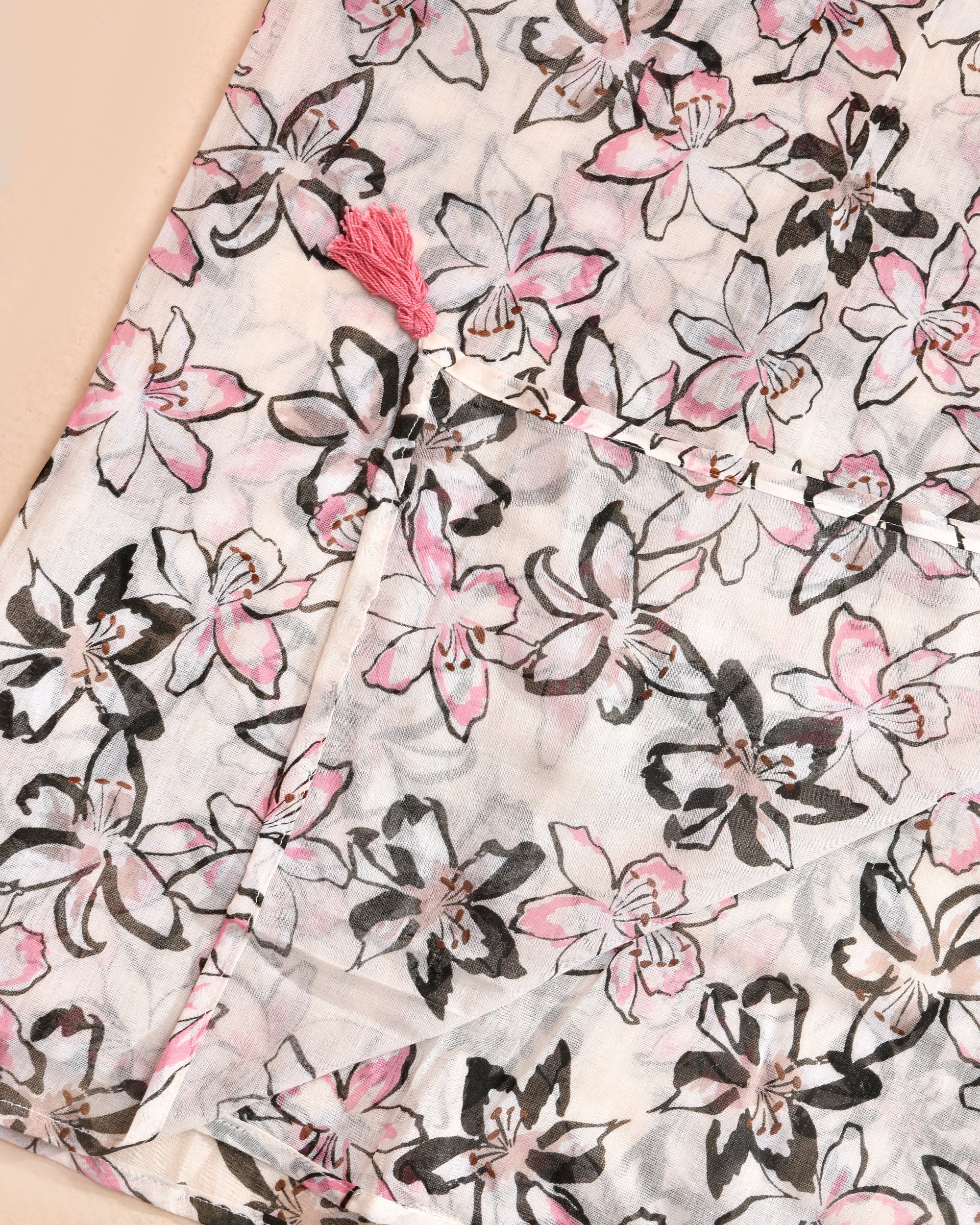 Long White Floral Summer Scarf
