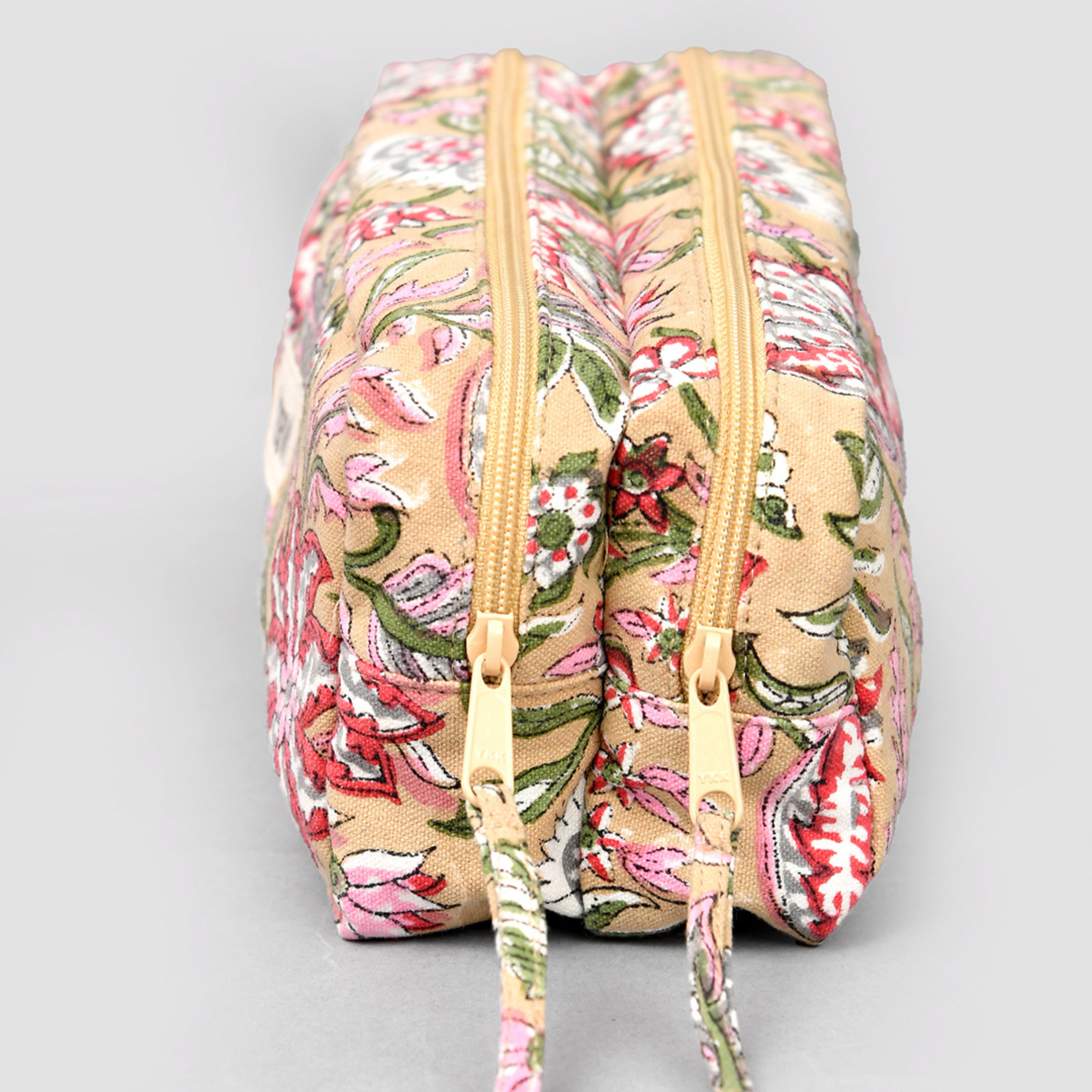 Beige Block Printed Pencil Pouch