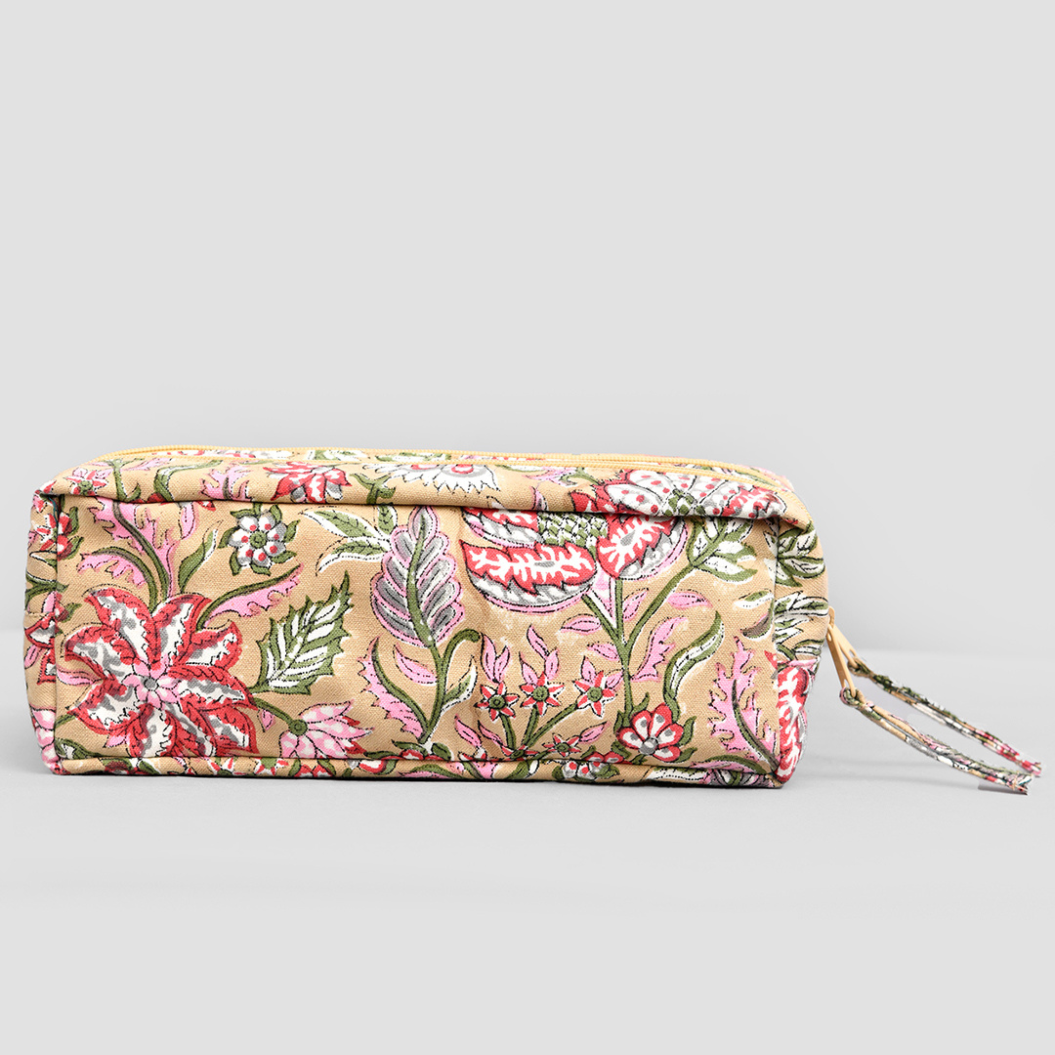 Beige Block Printed Pencil Pouch